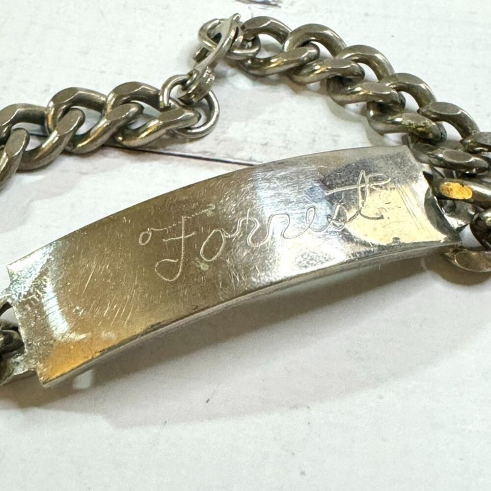 Vintage Nickel Silver ID Bracelet Engraved "Forrest" Chunky Curb Chain Link 7.5”